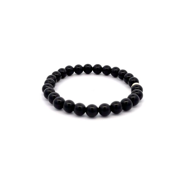 Natural Obsidian Gemstones 6mm Stretchable Bracelet 18k Gold Bead Charm - Picture 4 of 5